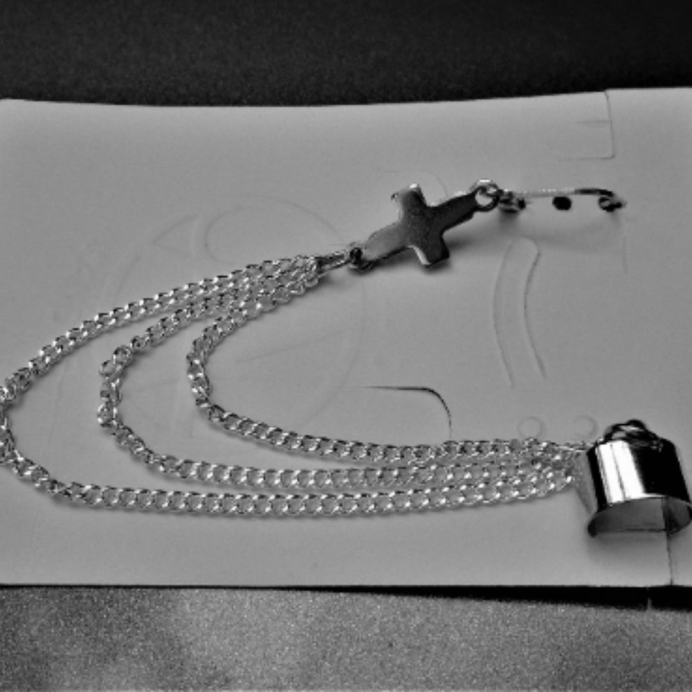 2/$25 Stainless steel Ear Cuff W Long 2mm Chains & small Cross on lever back M - Picture 2 of 3